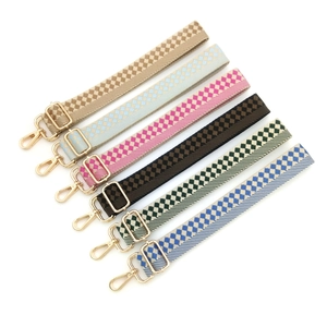 Adjustable checkered bag straps in multiple colors with gold metal lobster clasps