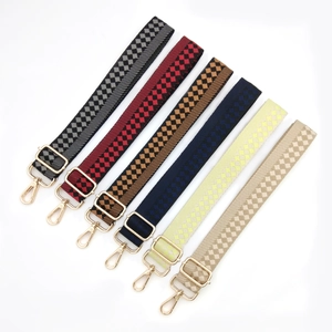 Adjustable checkerboard guitar style replacement straps for handbags with gold hooks
