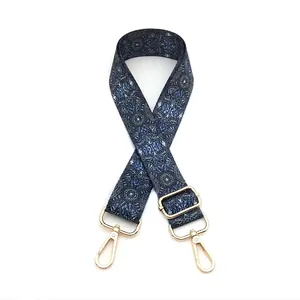 Adjustable ethnic pattern replacement shoulder strap with gold-tone metal lobster clasps