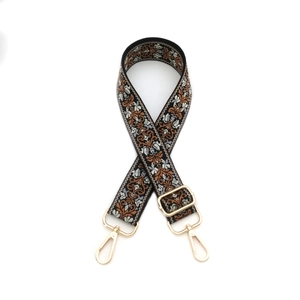 Adjustable guitar style wide woven bag strap with vintage floral morning glory pattern