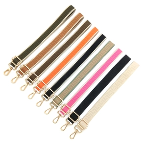 Adjustable woven replacement shoulder strap for bags with geometric pattern and gold hardware