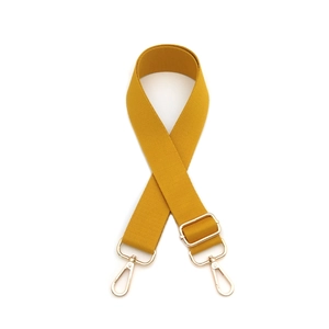 Adjustable mustard yellow thickened nylon bag strap with gold-tone metal lobster clasps