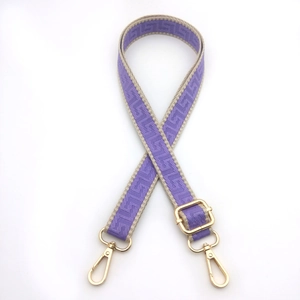 Adjustable lavender purple meander pattern bag strap with light gold metal swivel hooks