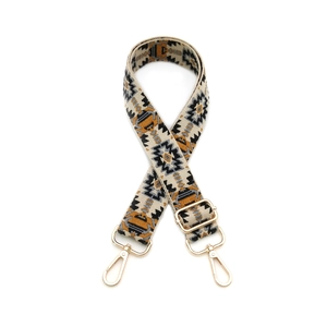 Adjustable geometric jacquard replacement shoulder strap with gold metal lobster clasps