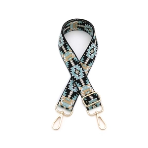 Adjustable bohemian style jacquard bag strap with colorful geometric patterns and gold clips