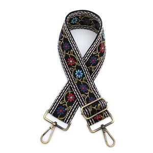 Ethnic style embroidered floral shoulder strap with bronze hooks for crossbody bags