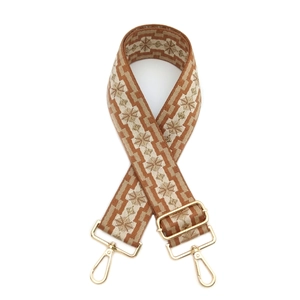 Adjustable wide woven shoulder strap for bags with retro geometric pattern and gold hooks