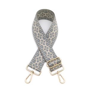Adjustable retro jacquard bag strap with geometric diamond pattern and gold hardware