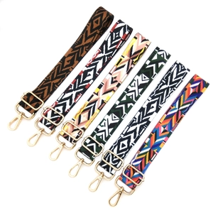 Bohemian style jacquard woven bag straps with golden metal hooks in six patterns