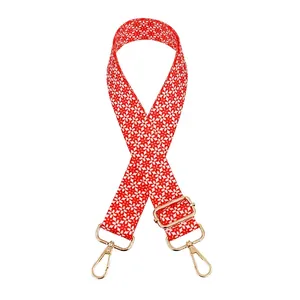 Adjustable wide replacement strap with white floral pattern on a red background