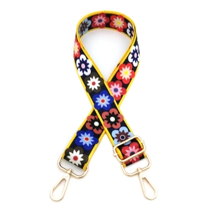 Adjustable wide replacement shoulder strap with colorful sunflower print and gold hardware