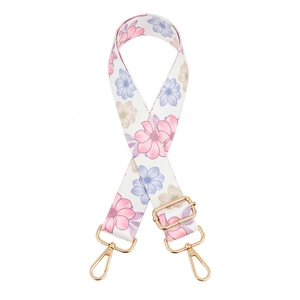 Floral print wide replacement bag strap with gold metal hooks and adjustable buckle