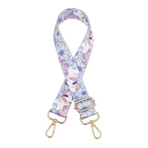 Adjustable floral printed shoulder strap for handbags with gold metal lobster clasps