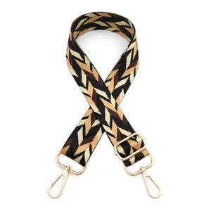 Adjustable geometric ethnic style bag strap with gold hardware and retro jacquard patterns