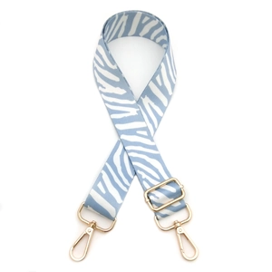 Adjustable wide light blue zebra pattern replacement shoulder strap with gold metal hooks