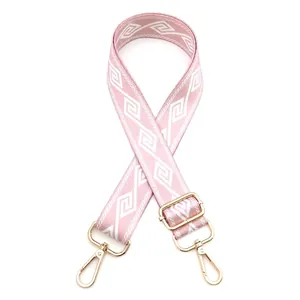 Pink and white geometric pattern replacement bag strap with golden metal lobster clasps