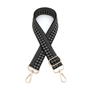 Adjustable checkerboard woven guitar style strap for handbags with gold metal hardware