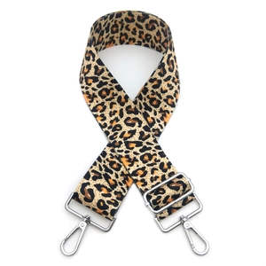 Adjustable leopard print wide shoulder strap with silver metal lobster clasps for handbags