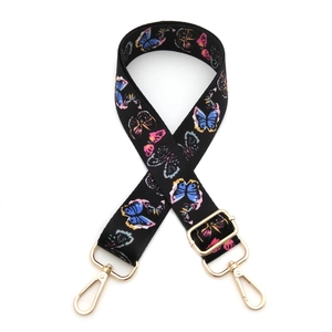 Adjustable wide replacement shoulder strap with colorful butterfly patterns and gold clips
