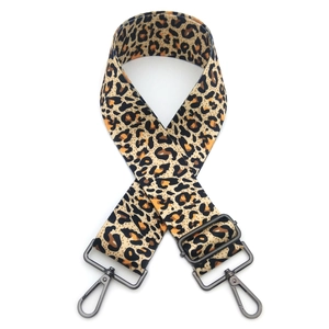 Adjustable leopard print wide shoulder strap with gunmetal swivel hooks for crossbody bags