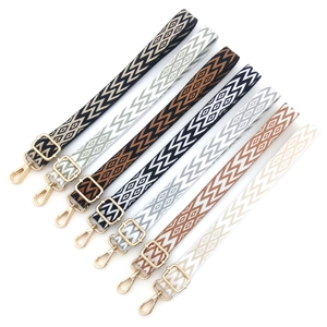 Adjustable Geometric Jacquard Bag Strap Ethnic Style Polyester Replacement Shoulder Strap with Metallic Buckles for Crossbody Bag