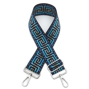Adjustable geometric ethnic style woven strap with silver metal hooks for crossbody bags