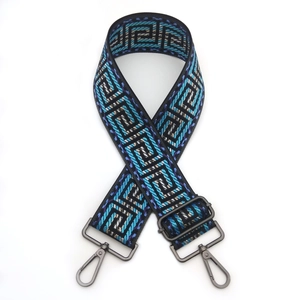 Adjustable geometric embroidery bag strap with ethnic patterns and metal hooks