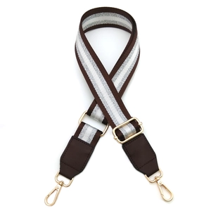 Adjustable wide striped PU leather shoulder strap with golden metal swivel hooks for bags