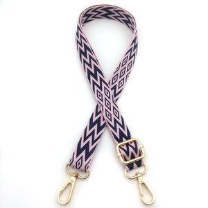 Adjustable 2.5cm woven crossbody strap with pink and blue geometric bohemian pattern