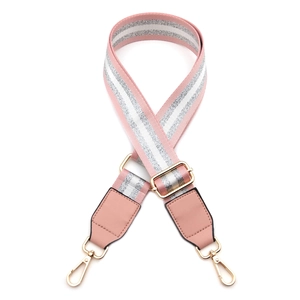 Detail of adjustable wide pink and silver striped replacement strap with gold hardware