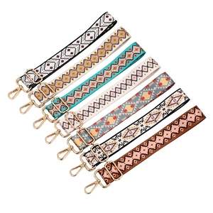 Adjustable Ethnic Geometric Pattern Polyester Replacement Shoulder Strap With Metal Buckles For Crossbody Shoulder Bags