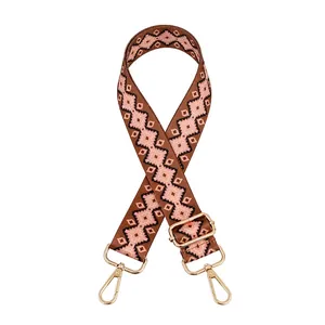 Adjustable bohemian replacement strap with geometric pattern and gold-tone lobster clasps
