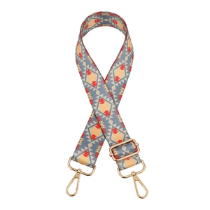 Ethnic geometric pattern crossbody replacement strap with gold metal swivel snap hooks