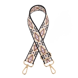 Adjustable wide replacement shoulder strap with pink geometric patterns and gold clips