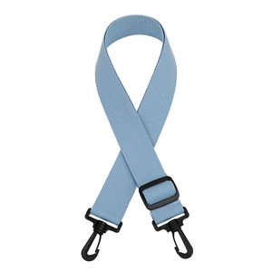 Adjustable light blue nylon shoulder strap with black swivel hooks for handbags