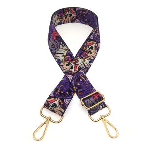 Ethnic style purple paisley pattern replacement bag strap with golden metal hardware clips