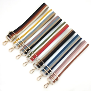 Adjustable colorful striped nylon bag straps with polished gold metal hardware
