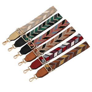 Adjustable chevron patterned woven bag straps with gold metal hooks in six colors