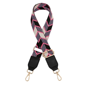 Adjustable colorful jacquard leaf pattern bag strap with gold metal lobster clasps