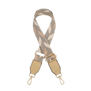 Adjustable wide replacement bag strap with beige and brown geometric V-pattern weaving
