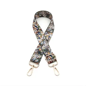 Detail view of adjustable wide bohemian bag strap with colorful abstract pattern No. 15
