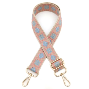 Adjustable geometric embroidered wide shoulder strap for cross-body bags with gold hardware