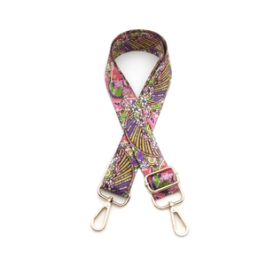 Ethnic bohemian style printed bag strap with gold metal hooks and adjustable buckle