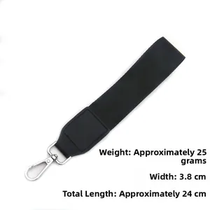 Adjustable black fabric wrist strap with silver metal hook for phone and bags