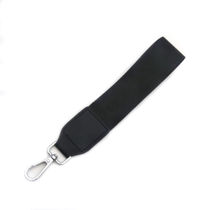 Adjustable black woven strap with a polished silver lobster clasp for mobile bags