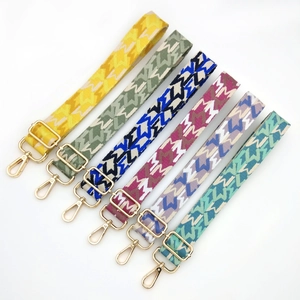 Women Wide Adjustable Bag Strap Replacement Polyester Woven Jacquard Geometric Pattern Crossbody Shoulder Strap Metal Buckle