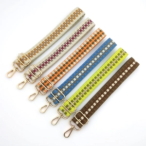 Thick jacquard woven shoulder straps in 6 colors with gold metal swivel snap hooks