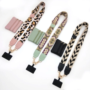 Adjustable wide woven shoulder straps with mini pouches for crossbody phone and bag