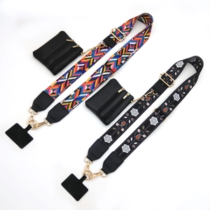 Adjustable wide replacement crossbody straps with ethnic patterns and small zip pouches