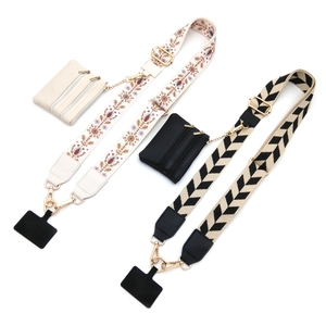 Adjustable wide printed shoulder strap with mini wallet and metal lobster clasp set